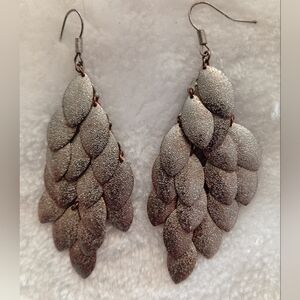 Metallic Silver Toned Leaf Cascade Drop Earrings - Women Jewelry